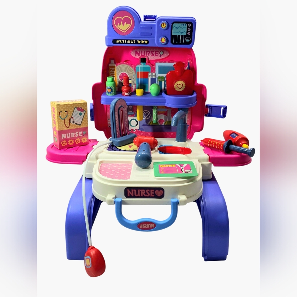 3-in-1 Kids Nurse Doctor Playset Backpack & Toddler Pretend Kit Toy